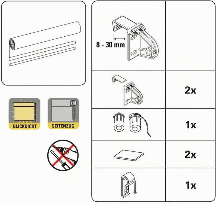GARDINIA Rollo ohne Bohren, Zum Klemmen, Blickdicht, Sichtschutz, Blendschutz, Inkl. aller Montage-T