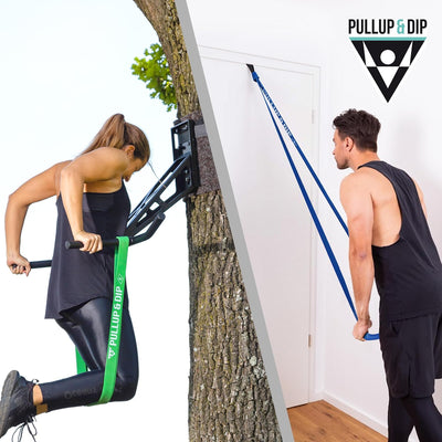 PULLUP & DIP Fitnessbänder Widerstandsbänder mit Tasche, Türanker (bei Sets) und Übungsguide - einze