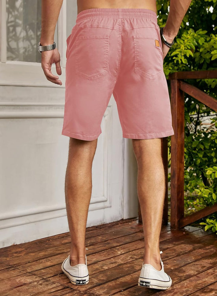JMIERR Kurze Hosen Herren Shorts Herren Sommer Chino Baumwolle Elastische Taille mit Taschen S Rosa,