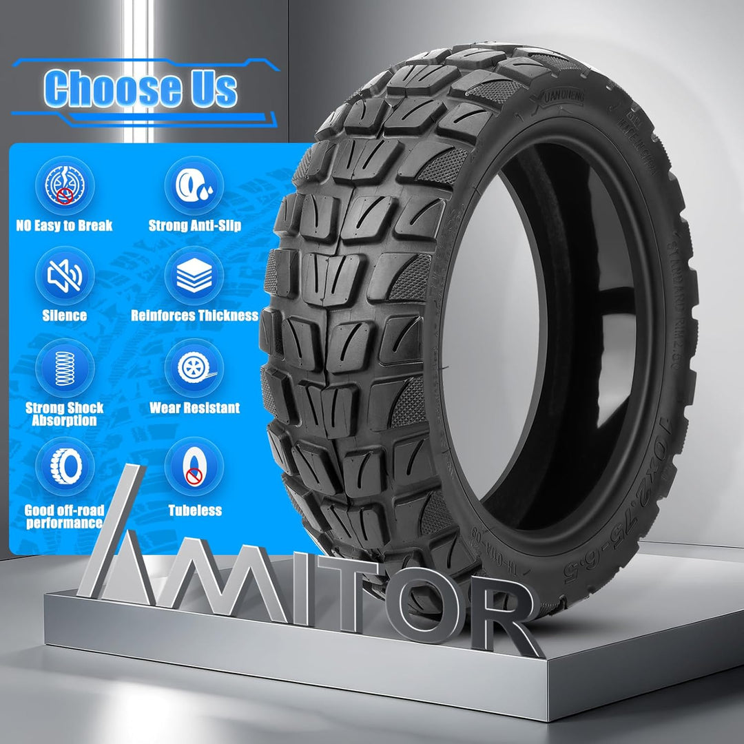10x2.75-6.5 Tubeless Reifen, Selbstreparierende Off-road Vakuumreifen mit Ventil,10 Zoll E Scooter E