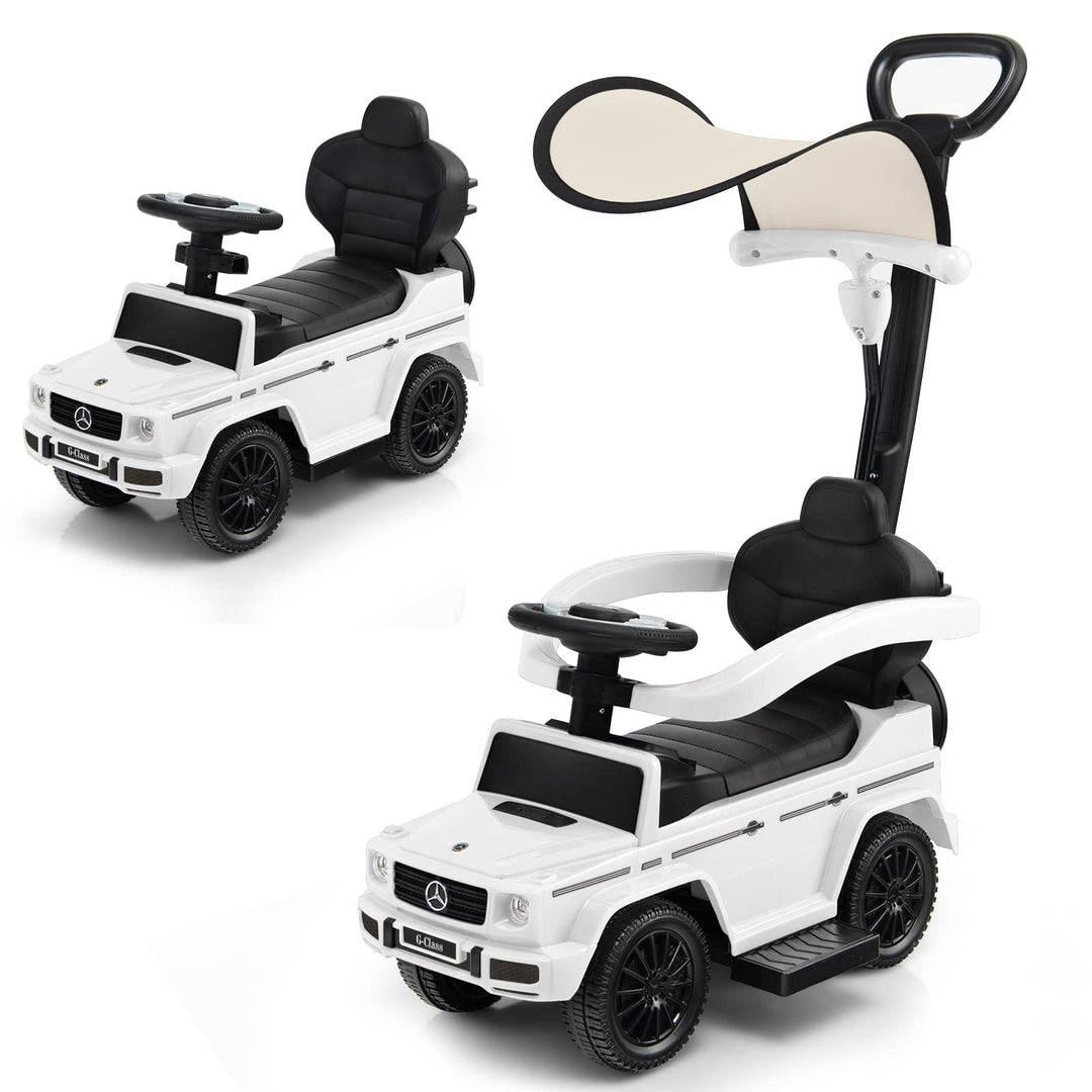COSTWAY Mercedes Benz Rutschauto, 3 in 1 Rutscher Auto mit Sonnendach & Stauraum & abnehmbaren Schut