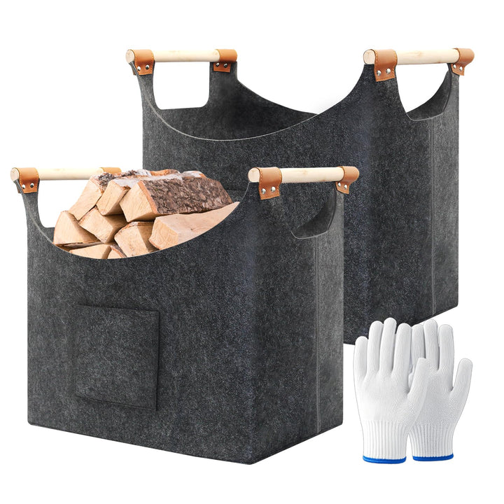 Holzkorb für Kaminholz, Felt Basket, Extra Thick Felt and Reinforced Handle, Filz Holzkorb für Kamin