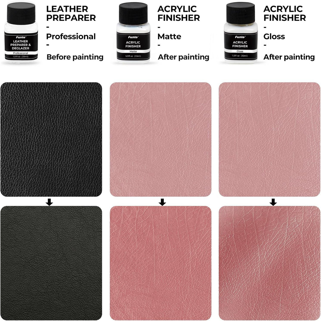 Funto Acryl Lederfarbe Set 12 Farben mit Lederreiniger, 2 Acryl-Glanzlacken, 5 Nylonbürsten, einem r