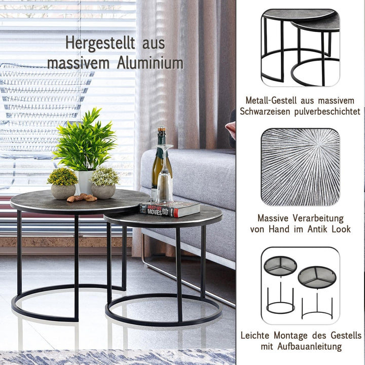 casamia Couchtisch Carlton Metall rund 2er ø55u.45cm Beistelltisch Set