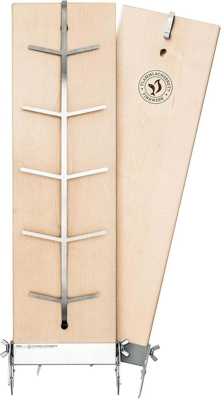 FINNWERK Flammlachsbrett Geschenkset - Lachsbretter mit Halterung aus Edelstahl und praktischem Wink