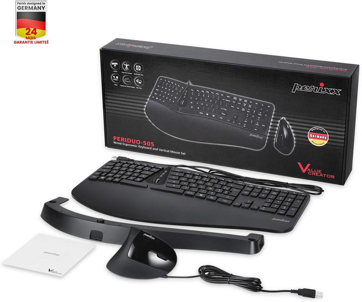 Perixx Periduo-505, ergonomisch, Tastatur und Maus, kabelgebunden, USB, für Windows – Vertikale Maus