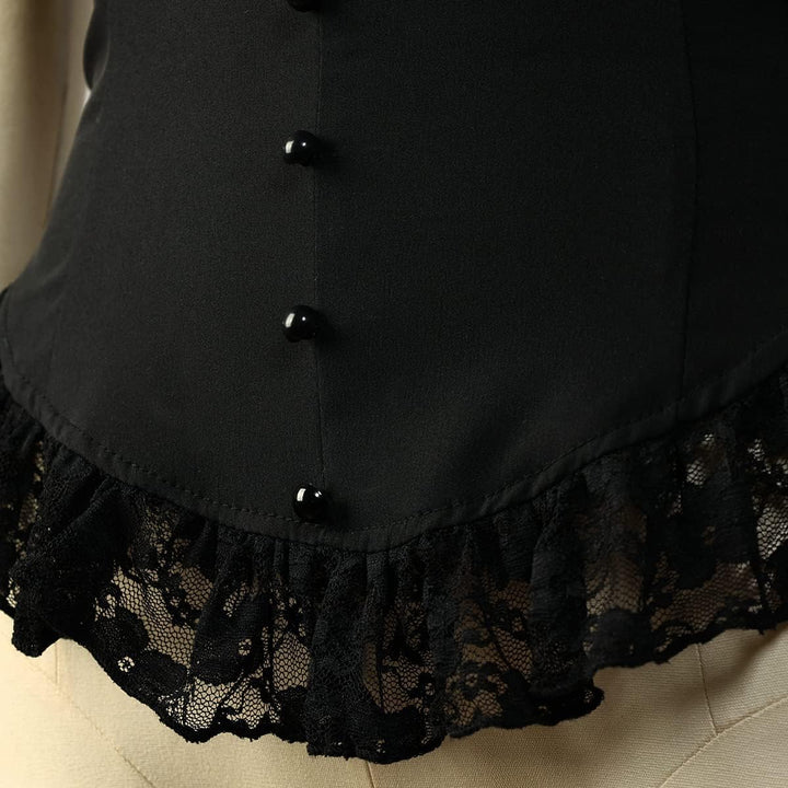 Damen Viktorianisches Korsett Tops Shirts Gothic Steampunk Schnür Bluse XS Schwarz, XS Schwarz