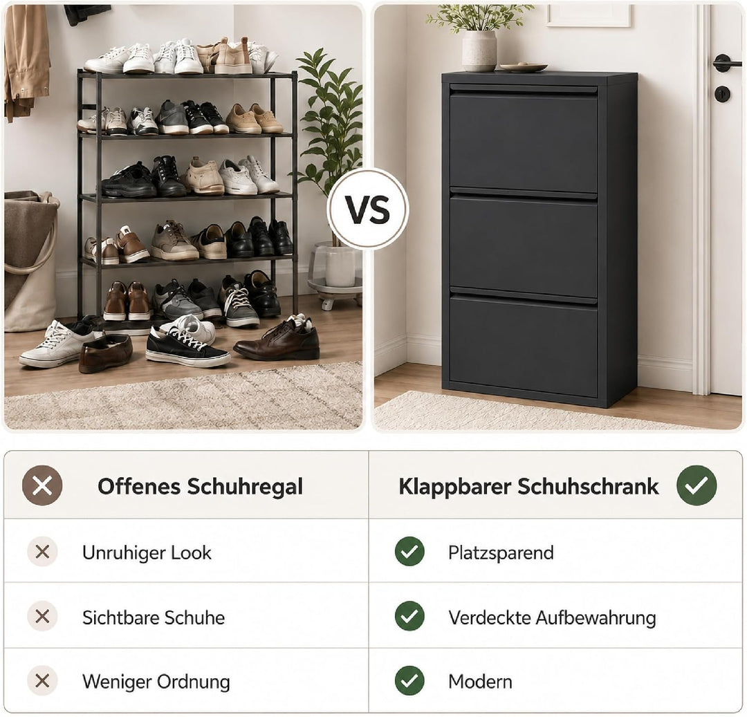 Klapp-Schubladen-Schuhschrank, Aufbewahrungs-Organizer, freistehendes Schuhregal, Wandmontage, Keine