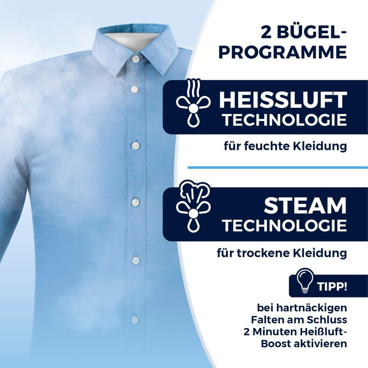 CLEANmaxx automatischer Hemdenbügler PRO STEAM + Hosenaufsatz | Dampffunktion, Touchdisplay | Bügelg