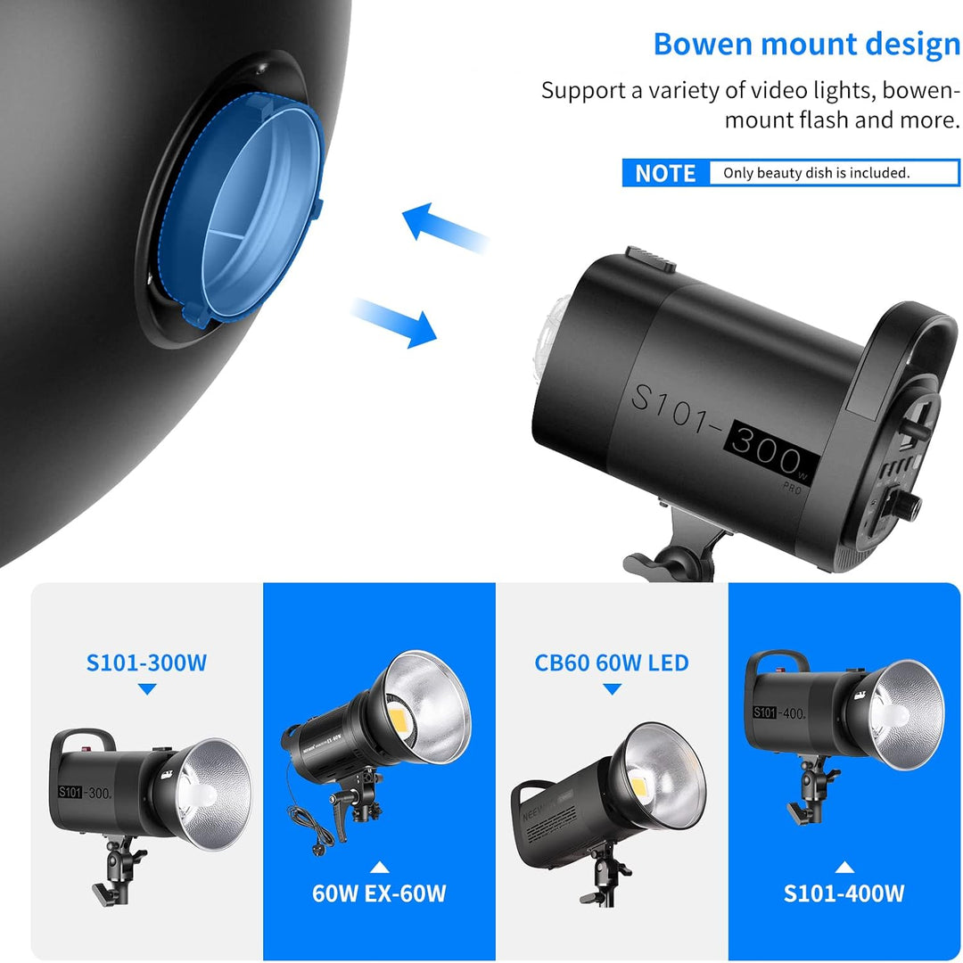 NEEWER 16"/41cm Aluminium Standard Reflektor Beauty Dish mit weissem Diffusor Socke kompatibel mit B