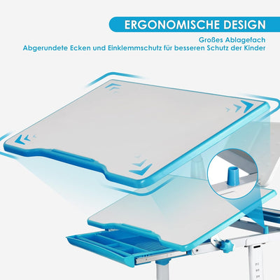 JOYLDIAS Kinderschreibtisch höhenverstellbar, Schülerschreibtisch Jugendschreibtisch mit Lampe, Schr