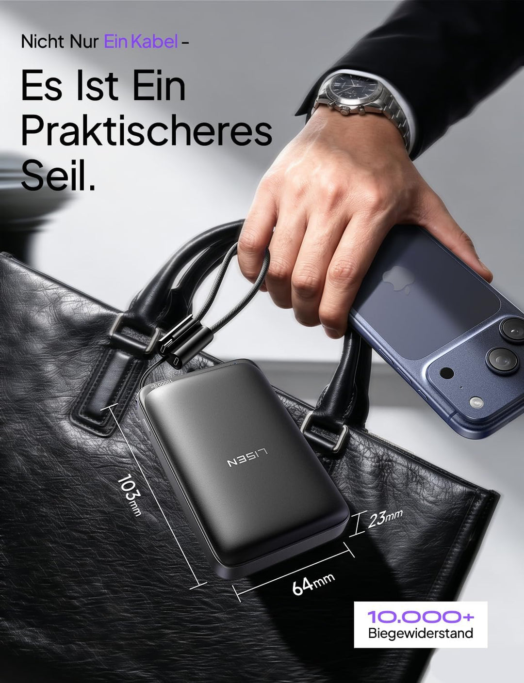 LISEN Qi2.2 25W MagSafe Powerbank, Power Bank 45W PD Schnellladen &amp;10000mah Flugzulassung, Robuster