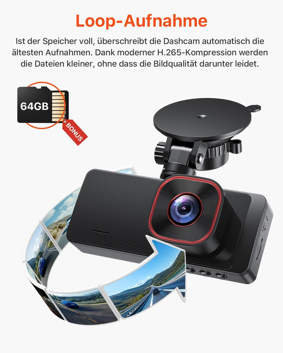 Bestsee 1080P Dashcam Auto Vorne Hinten und Innen mit 64GB SD-Karte, Autokamera mit Parküberwachung,