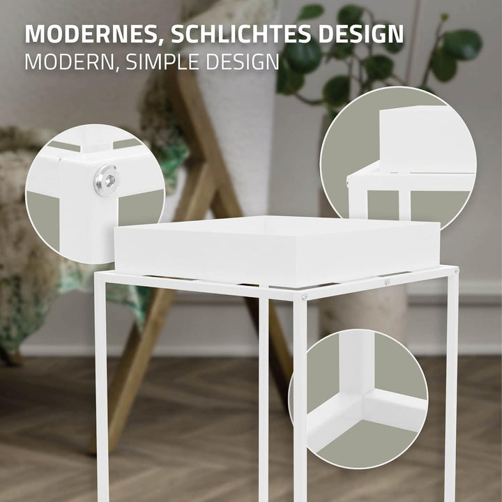 ML-Design Pflanzenständer Weiss aus Metall, 45x45x88 cm, quadratisch, stapelbar, Ablagefläche mit ho