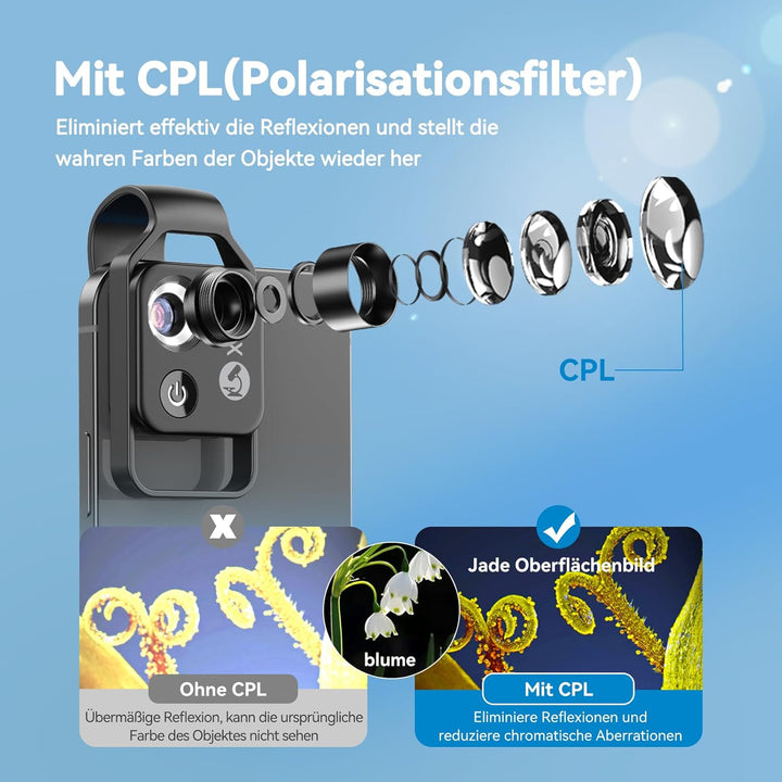 200 x Telefonmikroskop für Kinder Mini-Mikroskop mit CPL 2 Helligkeitsmodi Keine App erforderlich fü