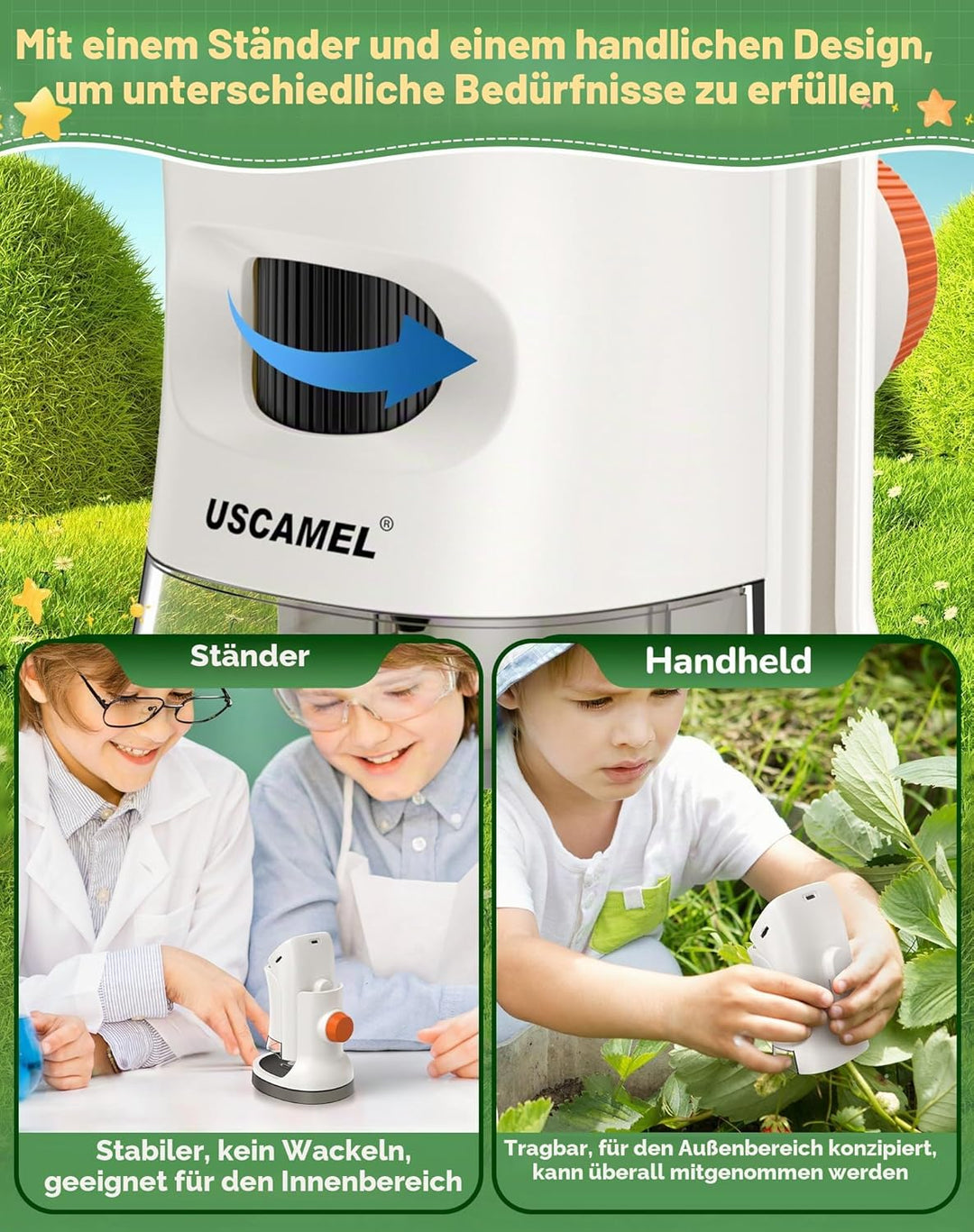 Tragbares Handmikroskop für Kinder: 1000 x Taschenmikroskop für Kinder mit 4K 5,1 cm LCD-Bildschirm,