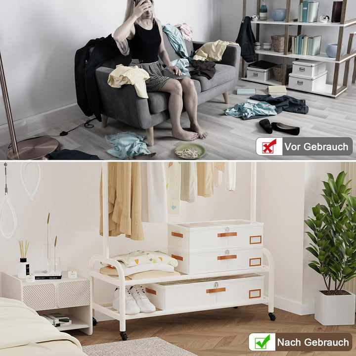 8 Stück Unterbett Aufbewahrungsbox mit Aufbewahrung Deckel, 600D Hartschale Unterbettkommode mit Rei