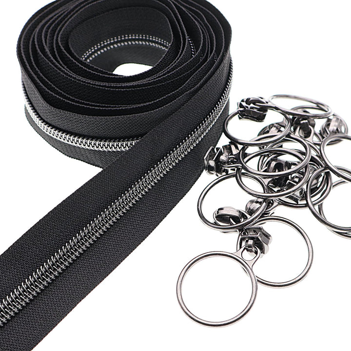 #5 Metallic Nylon Coil Reissverschlüsse 9.1m Schwarz Nickel Zähne Reissverschluss mit 25 Stück Schie