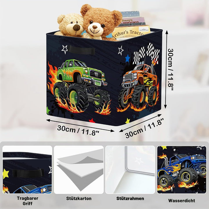 30cm Aufbewahrungsbox 3 Stück Baufahrzeuge Aufbewahrungskorb Kinder Auto Aufbewahrungswürfel Organiz