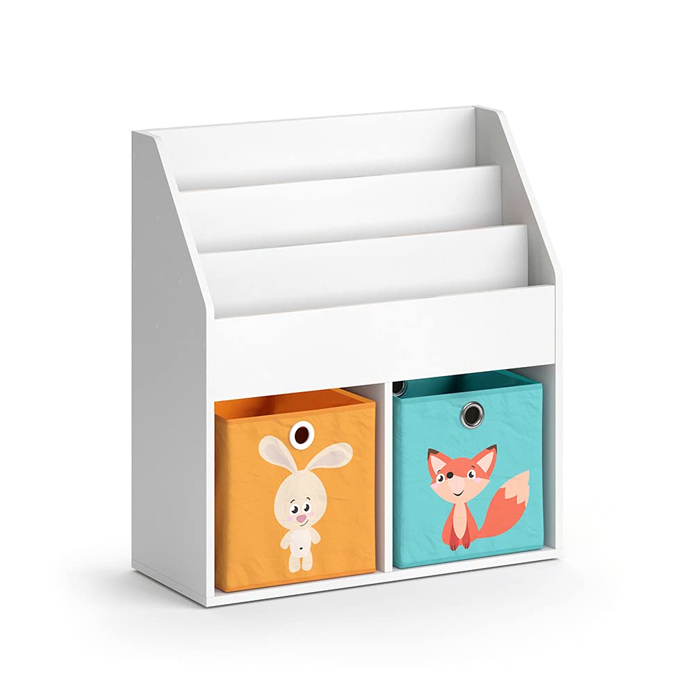 Vicco Kinderregal Luigi, Weiss, 72 x 79 cm mit 2 Faltboxen Opt.1 Weiss 72x79 mit Faltboxen Fuchs/Has
