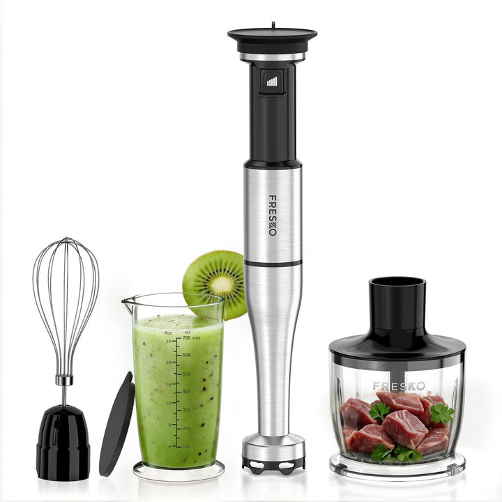 FRESKO Stabmixer 1000W mit Zubehör Set, Pürierstab Edelstahl inkl. Schneebesen, 500ml Zerkleinerer,