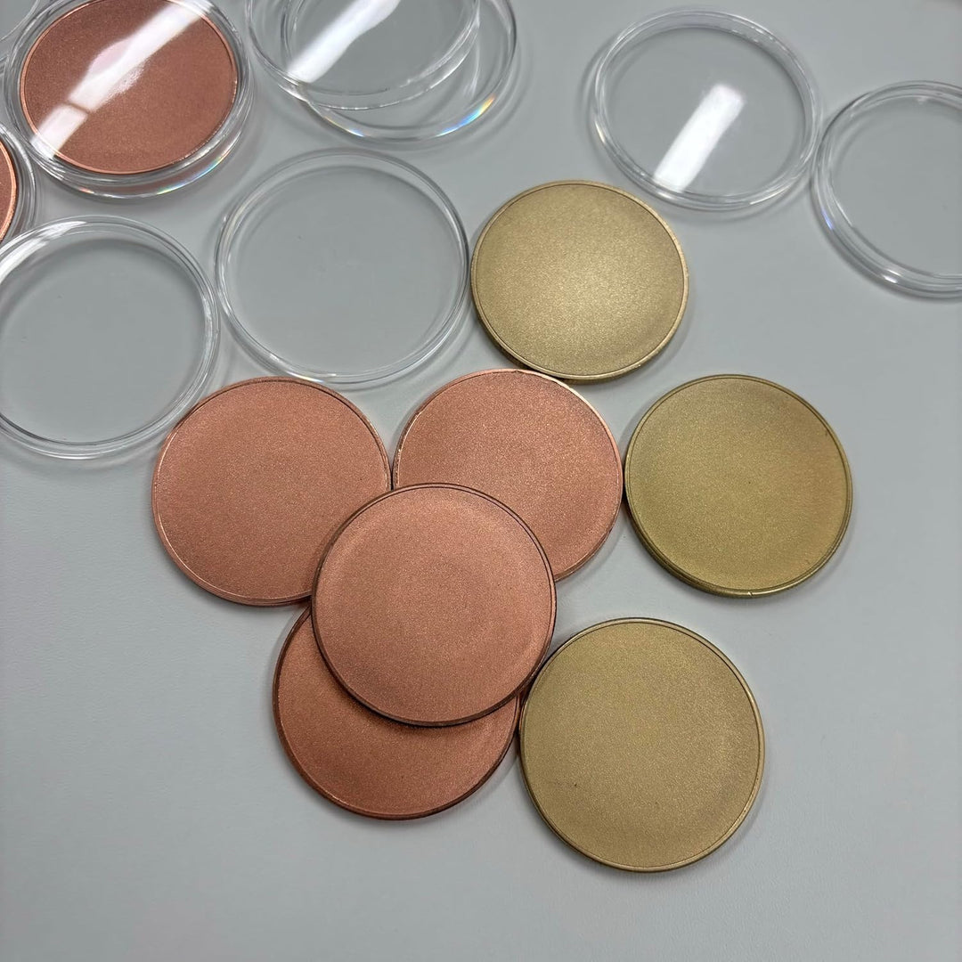 30 Stück 3 mm Kupfer-Münzrohlinge, 40 mm Gewindekante, 3 mm dicke Acryl-Schutzbox, Herausforderungs-