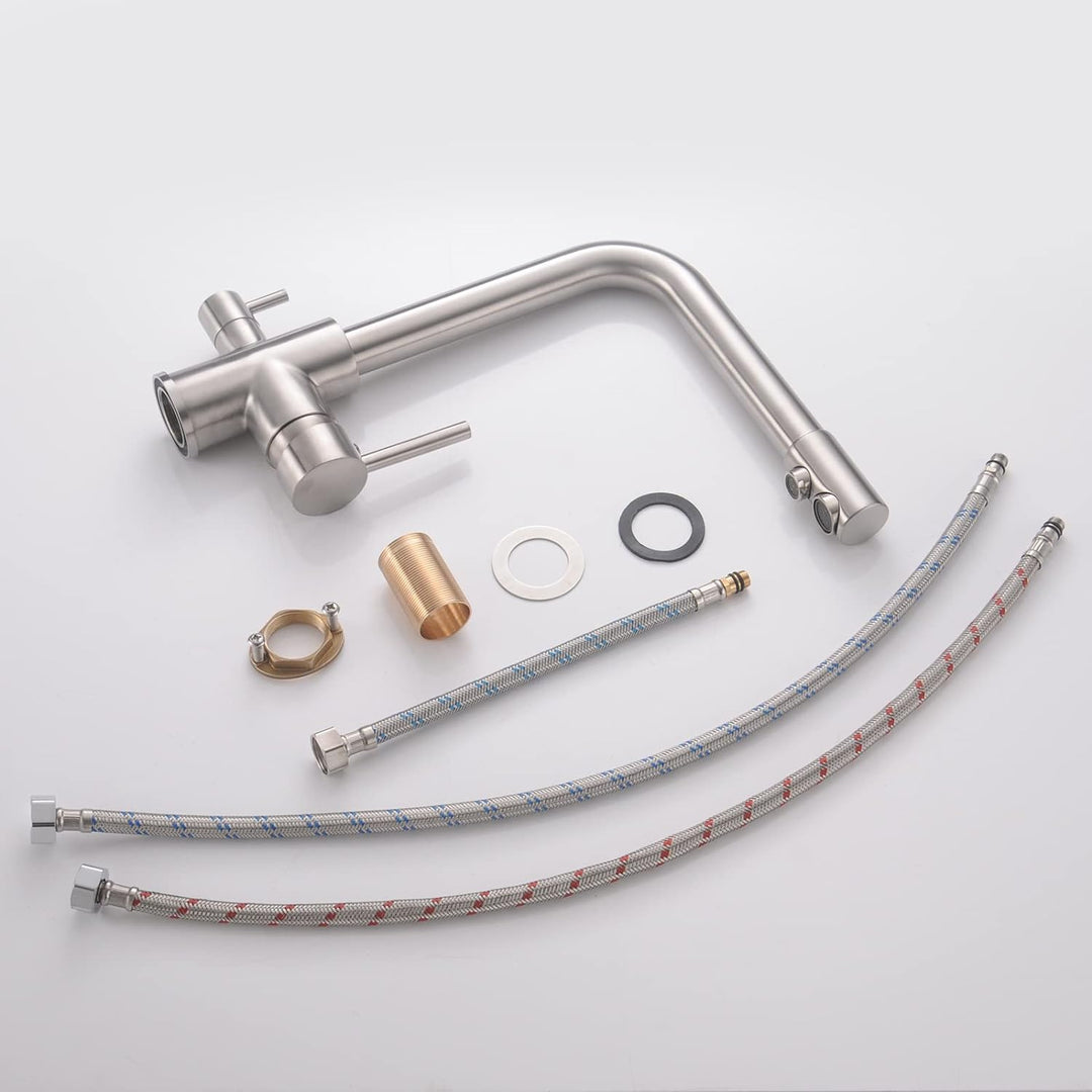 KEOKBON 3 Wege Wasserhahn Küche, Trinkwasserhahn Küchenarmatur, 360° Schwenkbar Wasserhähne, Spültis