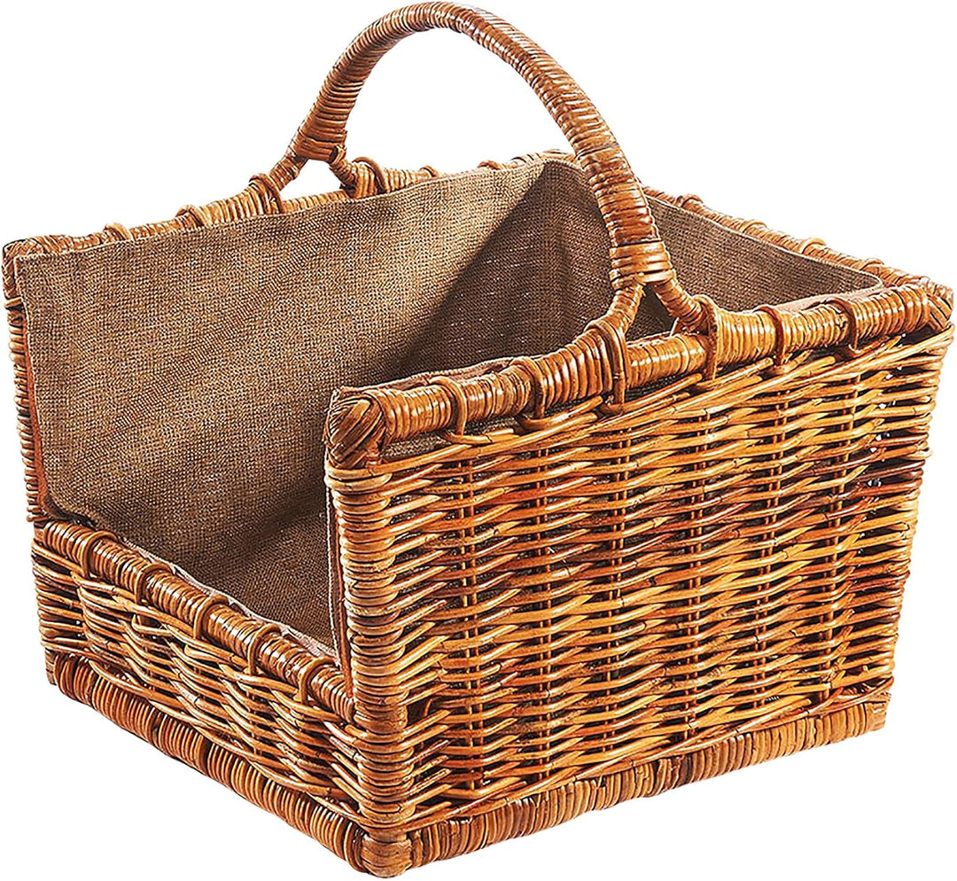 Kobolo Holztrage Holzkorb für Kaminholz - Rattan Lacak mit abnehmbarem Leinenstoff