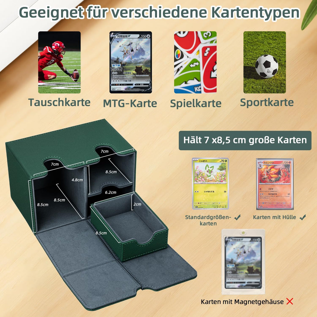 Card Deck Box for MTG, Kartenbox mit Würfel Tray, Gathering Aufbewahrungsbox für 200+Karten, PU Lede