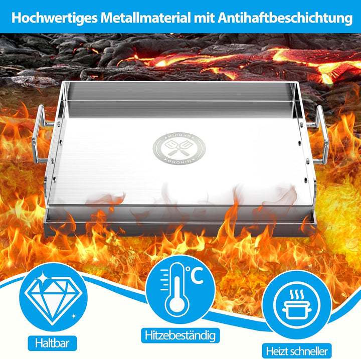 Universal BBQ Edelstahl Plancha Grillplatte Griddle mit gleichmässiger Heizung Arming, Grill für Gas