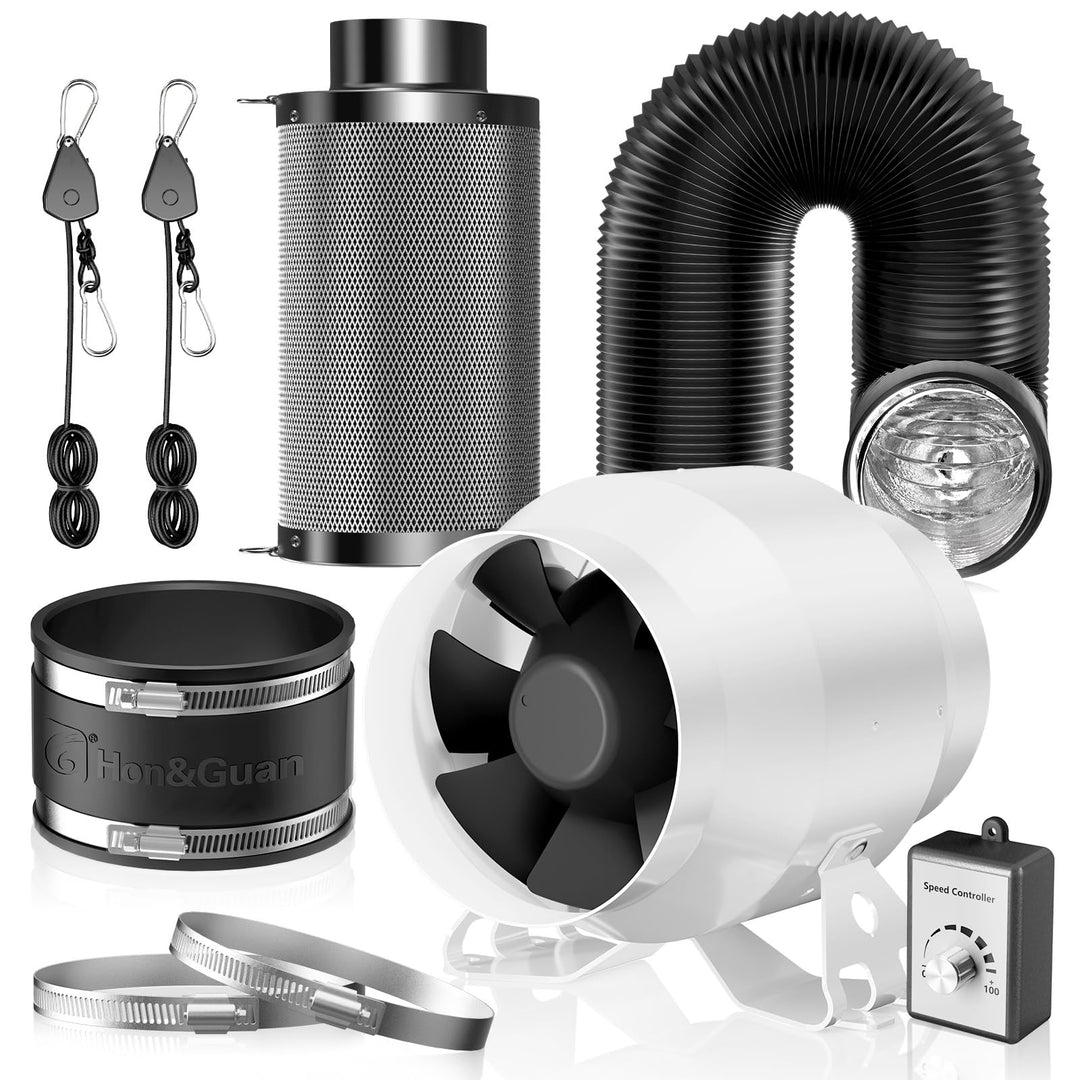 Hon&Guan HI-PE Abluftset Super Luftmenge 360m³/h 100mm Rohrventilator mit Drehzahlregler Aktivkohlen