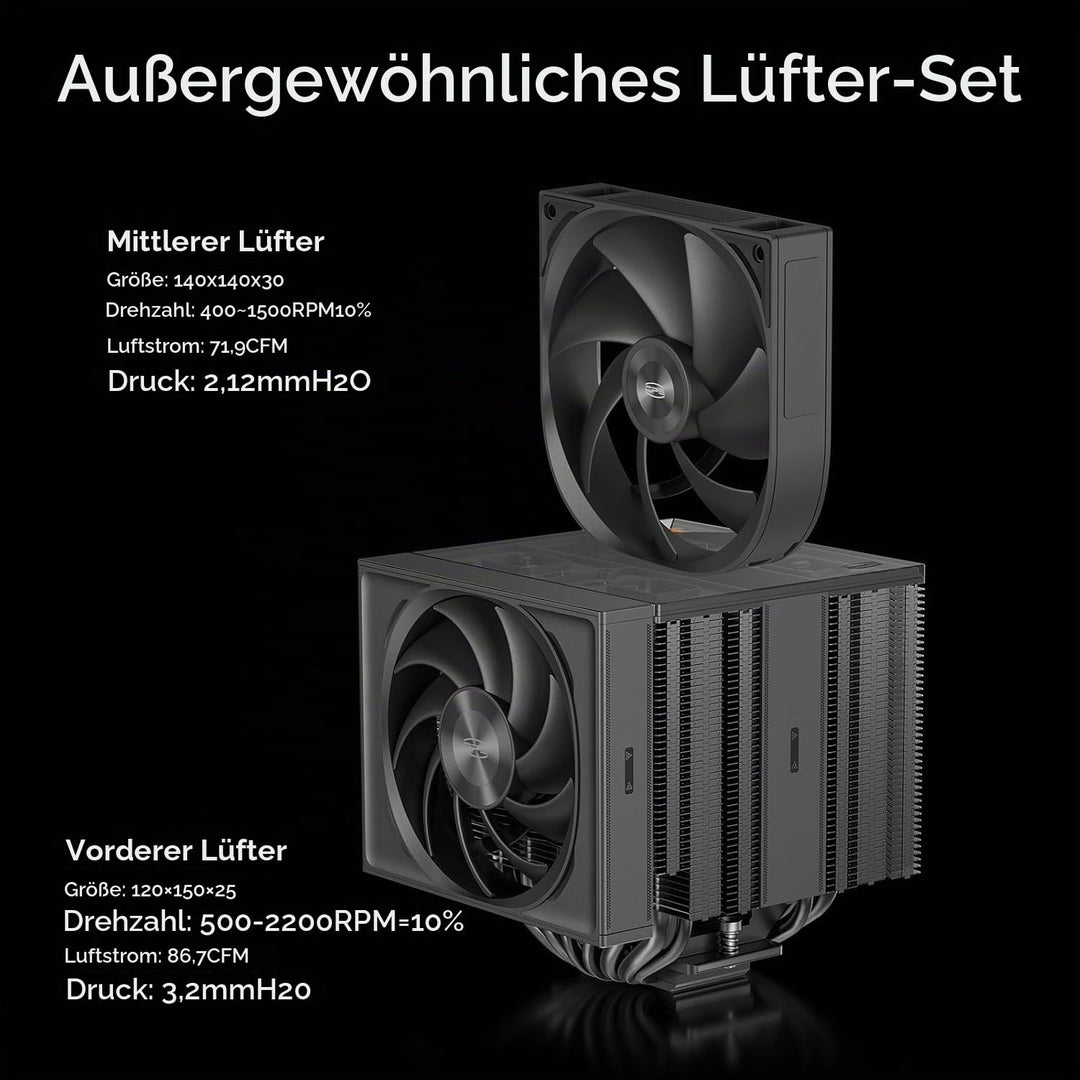 PCCOOLER CPS RZ820 CPU Kühler, 290W Dual Tower CPU-Luftkühler, 8 Heatpipes CPU Kühlung mit drei Modi