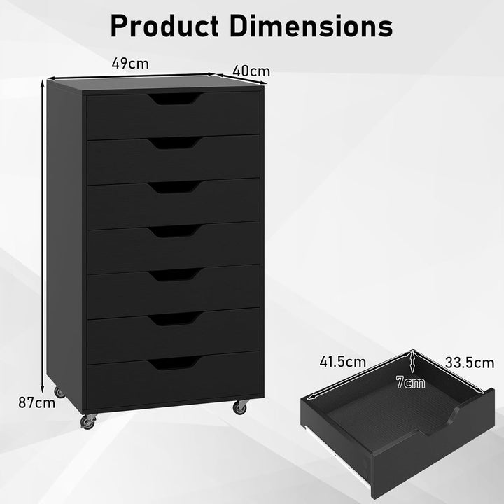 GIANTEX Rollcontainer mit 4 Schubladen & 2 Schränke, Aktenschrank mit Rollen, Schubladenschrank Holz