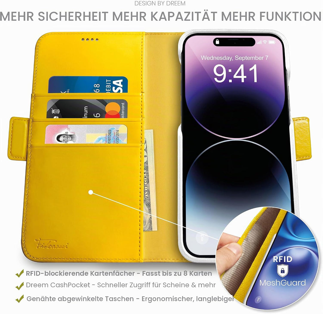 Dreem Fibonacci iPhone 14 Pro Max Brieftaschen-Etui / 2-in-1 stossfestes Etui und abnehmbares Folio