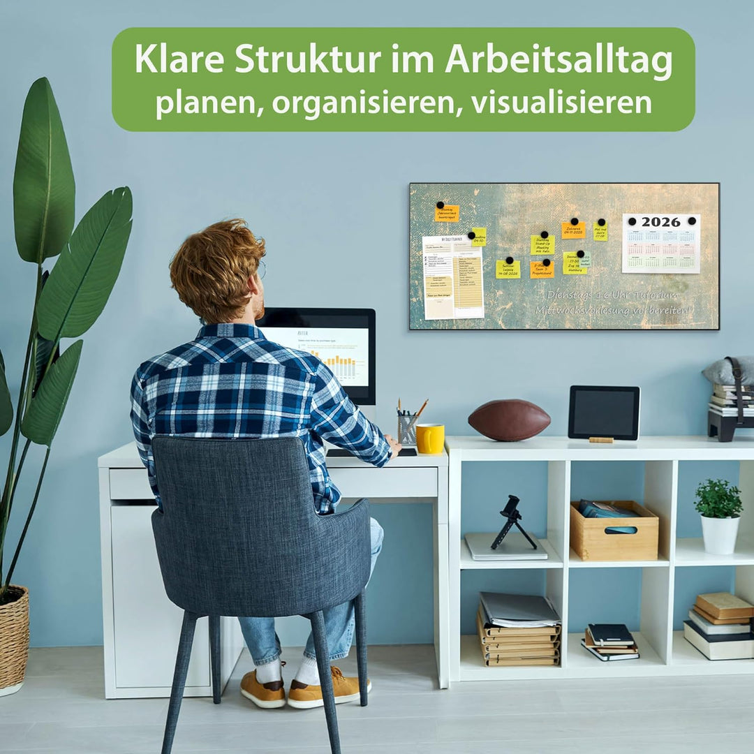 banjado Magnettafel schwarz 78 x 37cm / Magnetwand Metall/Magnetpinnwand als Memoboard/Pinnwand Magn