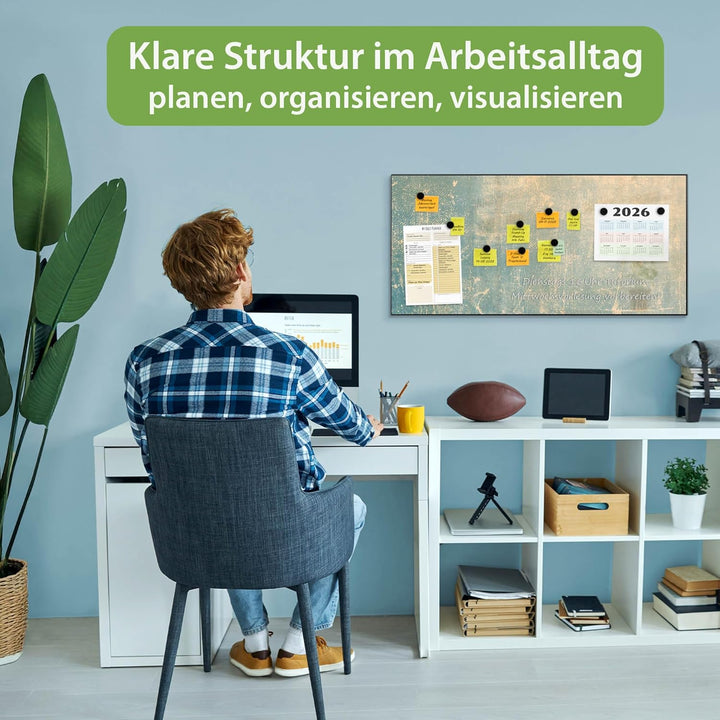 banjado Magnettafel schwarz 78 x 37cm / Magnetwand Metall/Magnetpinnwand als Memoboard/Pinnwand Magn