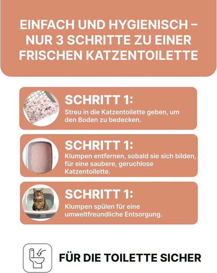 Pfirsich & Tofu Katzenstreu | Antibakterielle, spülbare und Geruchshemmende | Katzenstreu staubfrei