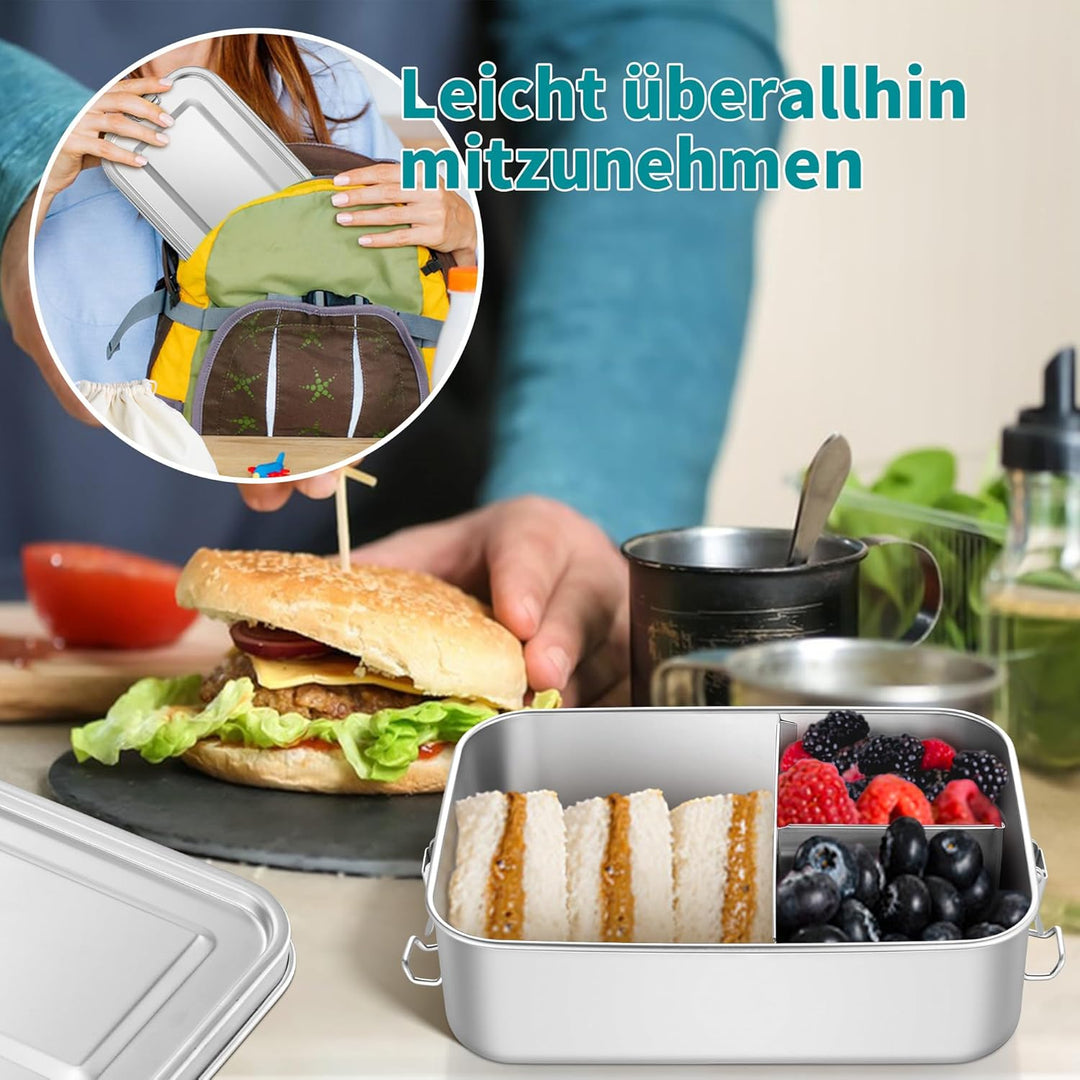 HaWare Brotdose mit Fächern, 2400ml Edelstahl Bento Box Lunchbox für Kinder & Erwachsene, Auslaufsic
