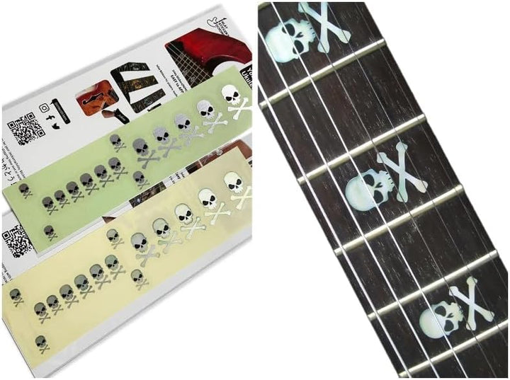 Inlay Sticker Griffbrett Position Marker für Gitarren & Bass - Sideways Skulls w/Crossbones - Weiss