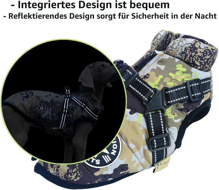2-in-1-Hundejacke mit Geschirr für grosse Hunde, Outdoor-Hunde-Sportweste, warmer Haustier- Winterma