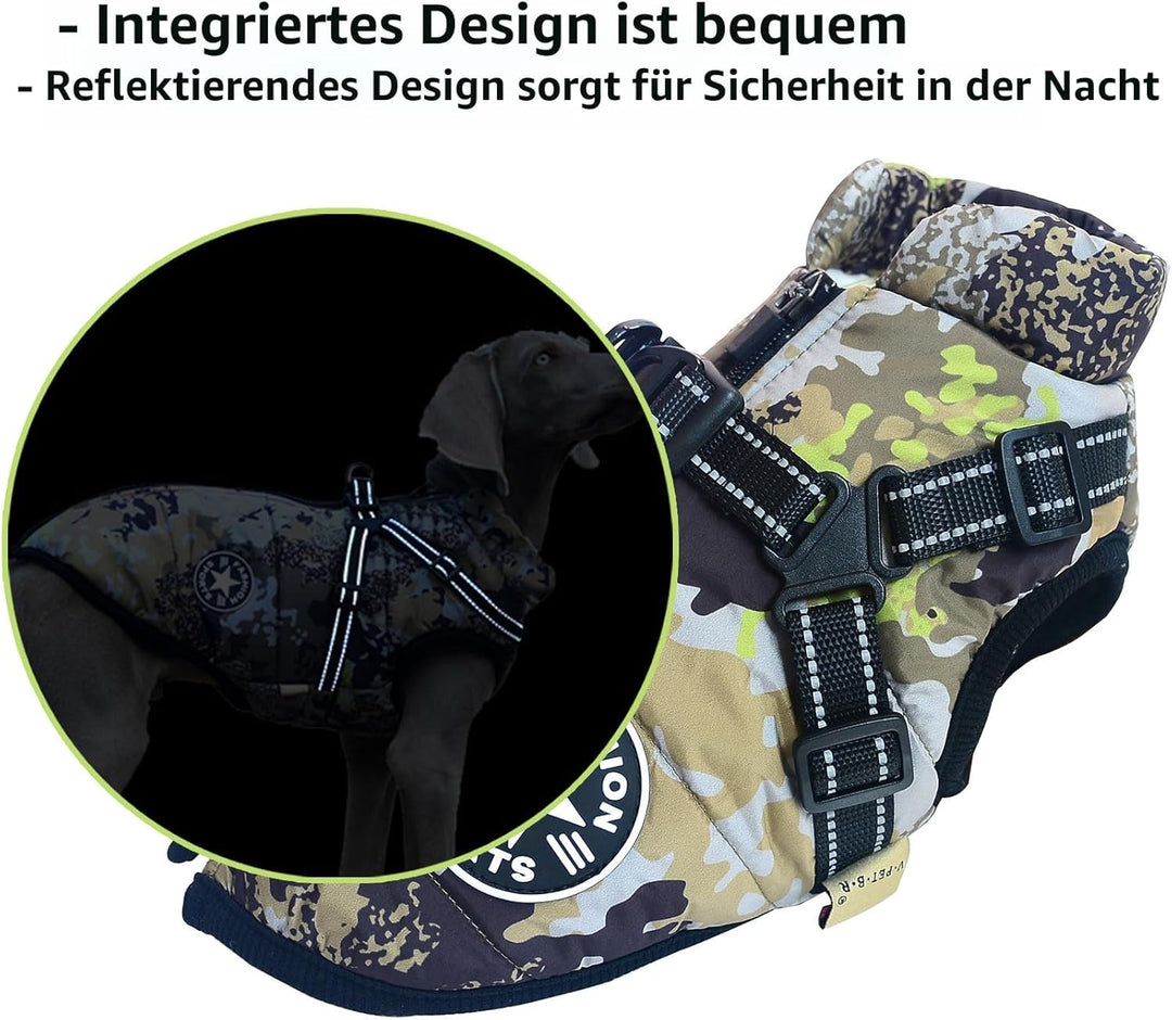 2 in 1 grosse Hundejacke mit Geschirr, Outdoor Hundesportweste Geschirr, Outdoor warmes Haustier Win