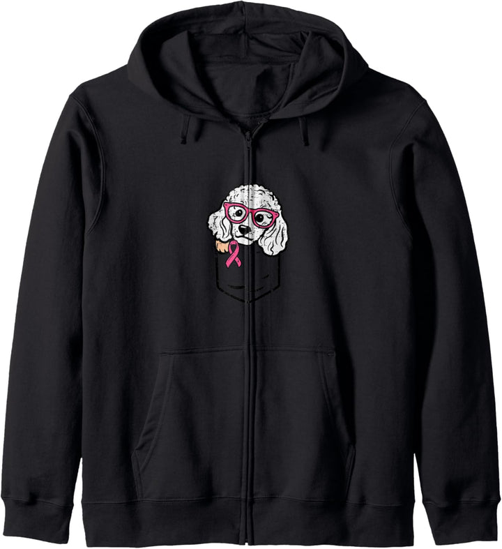 Taschenpudel mit rosa Schleife, niedlicher Brustkrebs-Bewusstseinsweis, Hund Kapuzenjacke