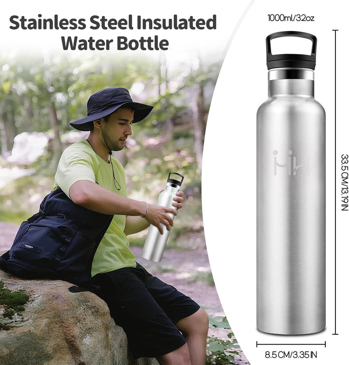 HoneyHolly Trinkflasche 1L Edelstahl, BPA-Frei, Wasserflasche Edelstahl, Auslaufsichere Isolierflasc