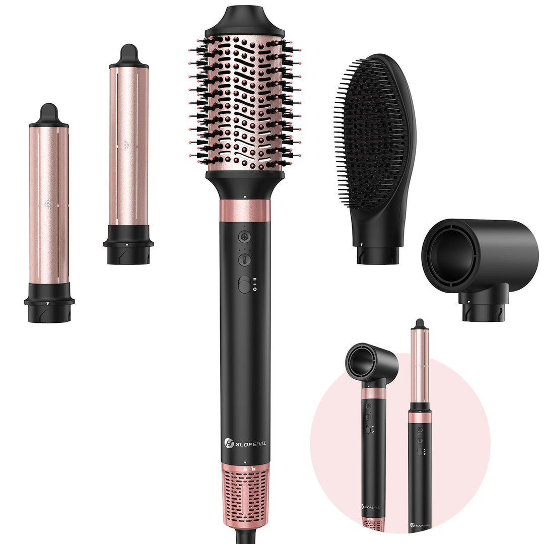 Slopehill Airstyler 5 IN 1, Ionen Föhn 110000 U/Min, Multifunktionaler Hairstyler, Lockenstab Automa