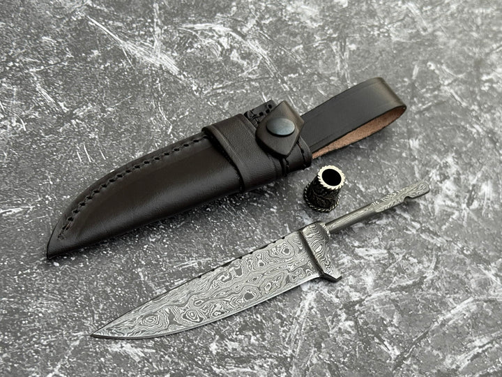 Damast Klinge Handgeschmiedete Damast Rohling Bayerische Nicker mit Kropf und Scheide 4168 Silber, S