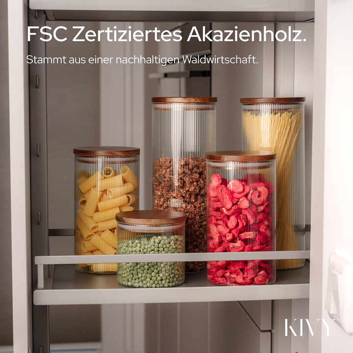 KIVY Riffel Vorratsgläser mit Deckel Luftdicht [3x 1200ml] - Vorratsdosen Glas mit Deckel - Glasbehä