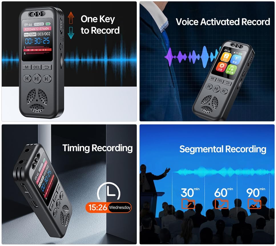 Bisofice Digitale Diktiergeräte 64GB Voice Recorder-1536 Kbps, sprachaktivierte Audioaufnahme,Zeitge