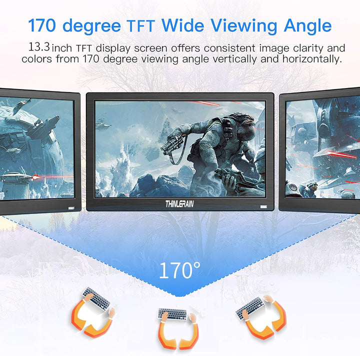 Tragbarer Monitor 13,3 Zoll Monitor 1366 x 768 HD LED Bildschirm Mini Monitor (HDMI / VGA / BNC / AV