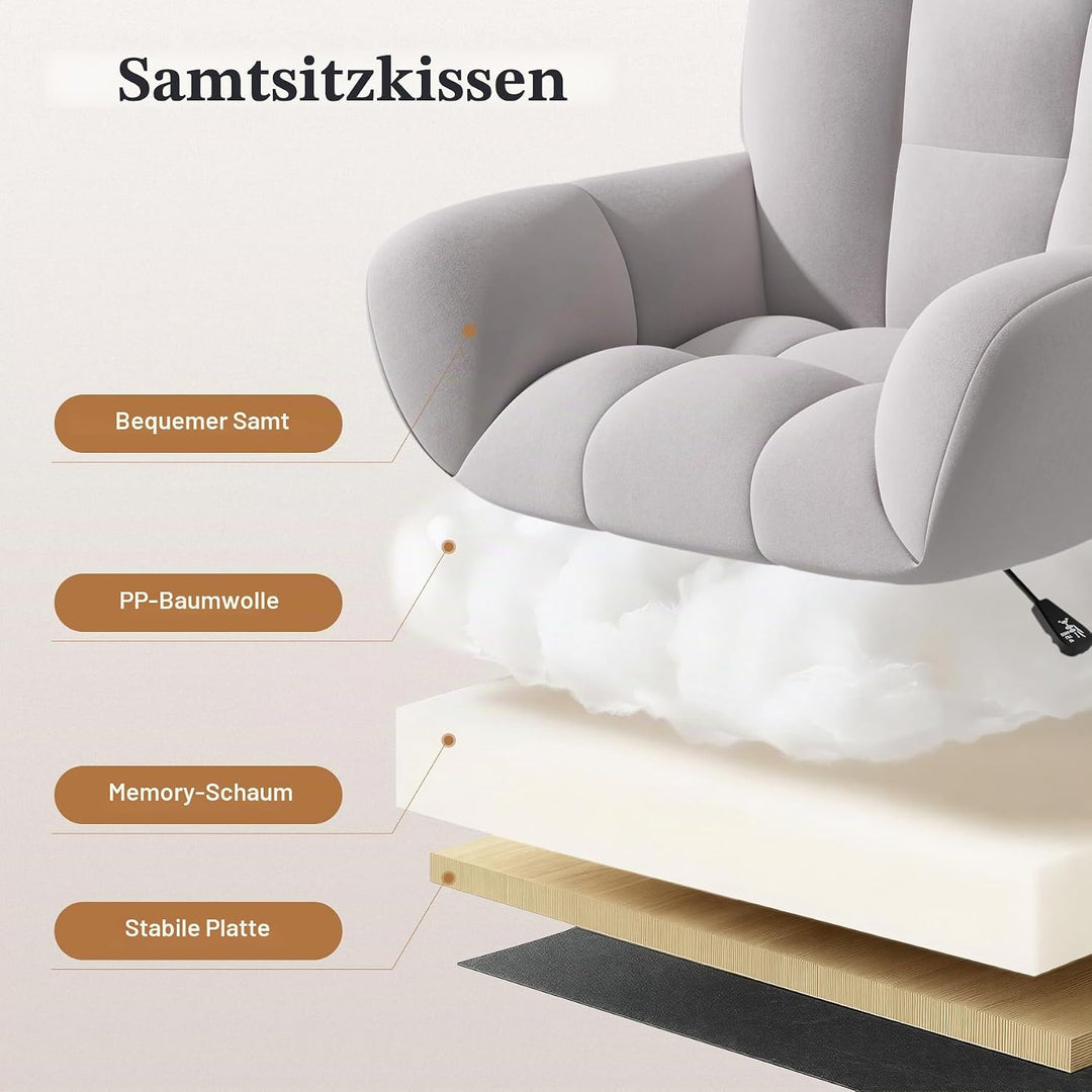 Homeoffice &amp; Schminkstuhl 2-in-1 Ergonomischer Samt Drehstuhl 360°, Höhenverstellbar für Arbeitszimm