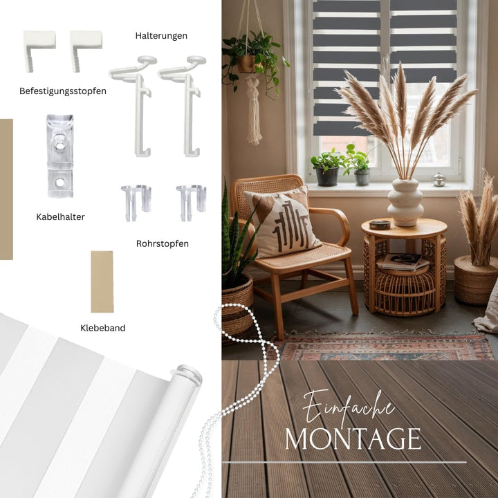 Home-Vision® DuoRollo Klemmfix, Doppelrollo ohne Bohren mit Klämmträgern, Rollos für Fenster und Tür